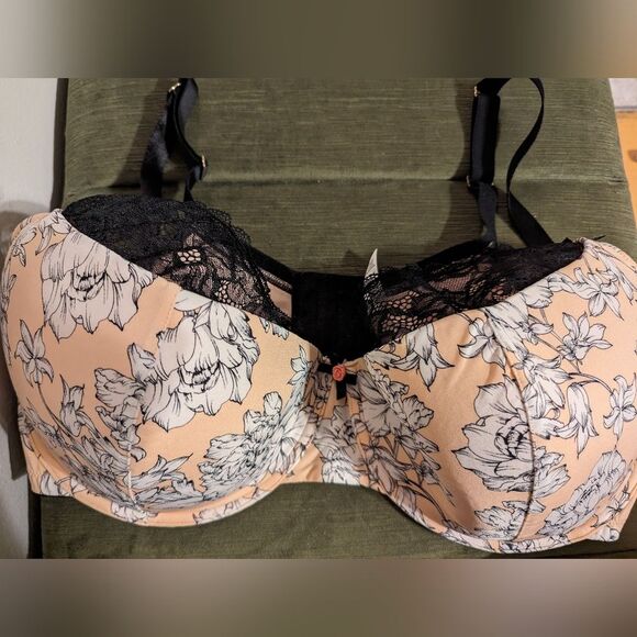 Cacique Lane Bryant Bra 42G lightly lined French Balconette floral - Picture 3 of 12